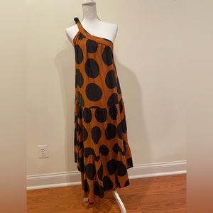 Anthropologie Farm Rio Polka Dot One Shoulder Maxi Dress M 8 10